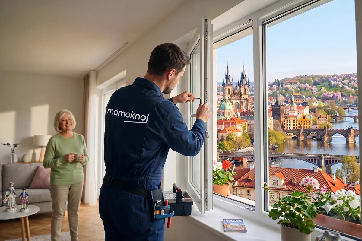 Kolega z MámOkno.cz u zákazníka doma při kontrole okna